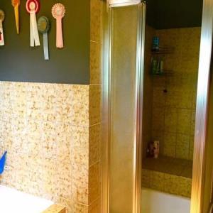 Badezimmer mit Badewanne und Dusche